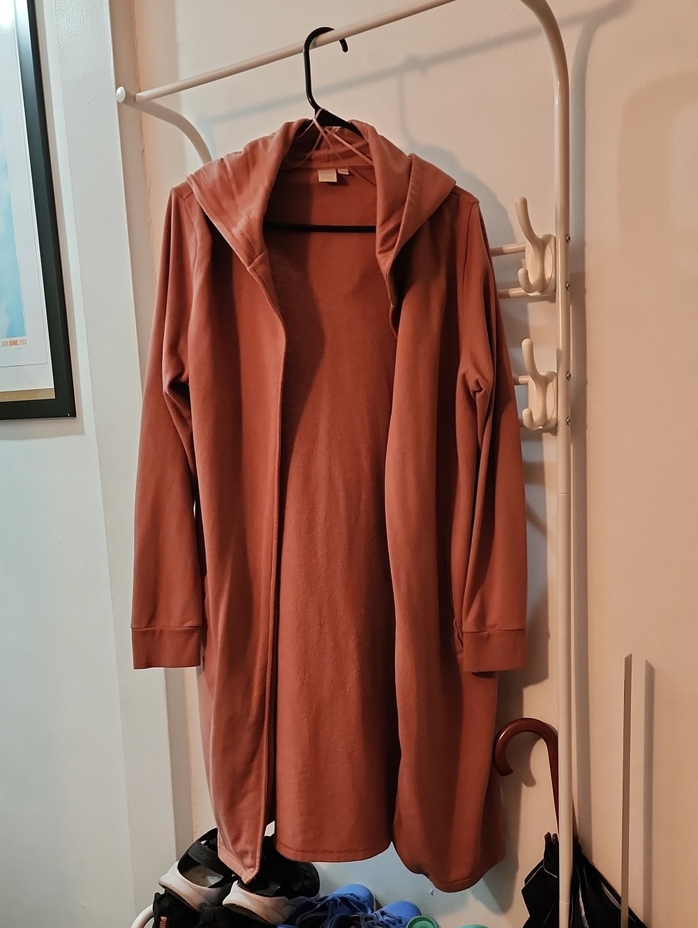 twik Open-Front Hooded Teddy Jacket in Dusty Mauve
